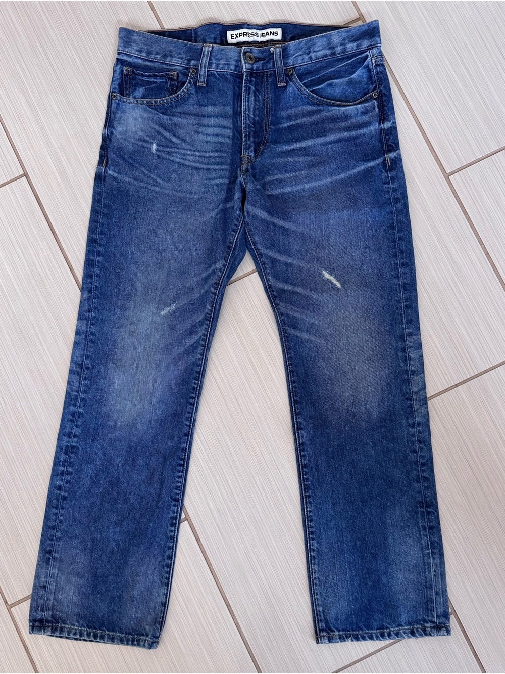 Express Jeans Men's 32x30 Rocco Slim Fit Straight Leg Denim Blue
